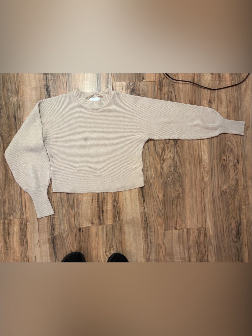 Women's Cream Cropped Ribbed Knit Sweater